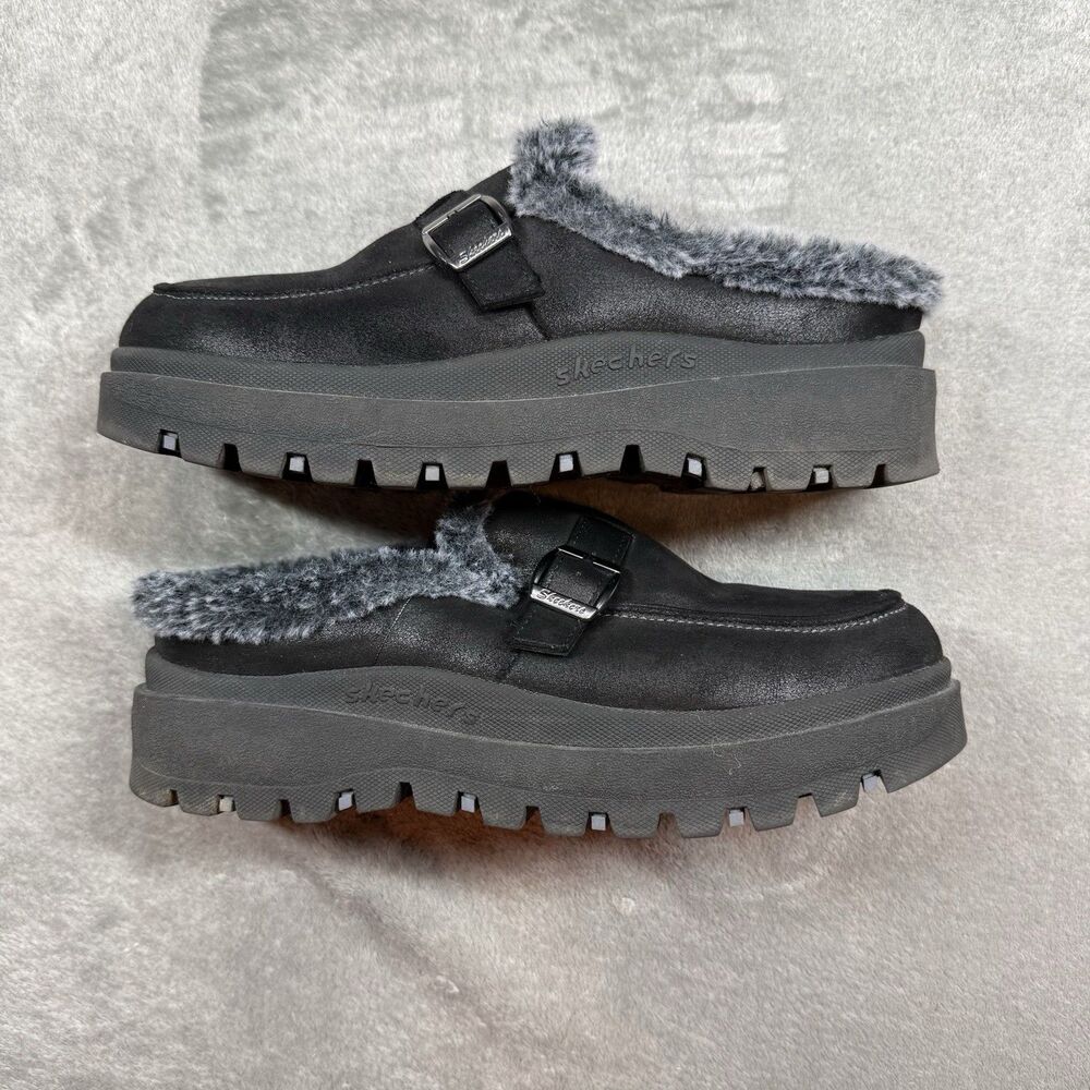 Skechers Women’s Shindigs Forever Reel Mules Women’s 8.5 Black Faux Fur - Picture 5 of 10
